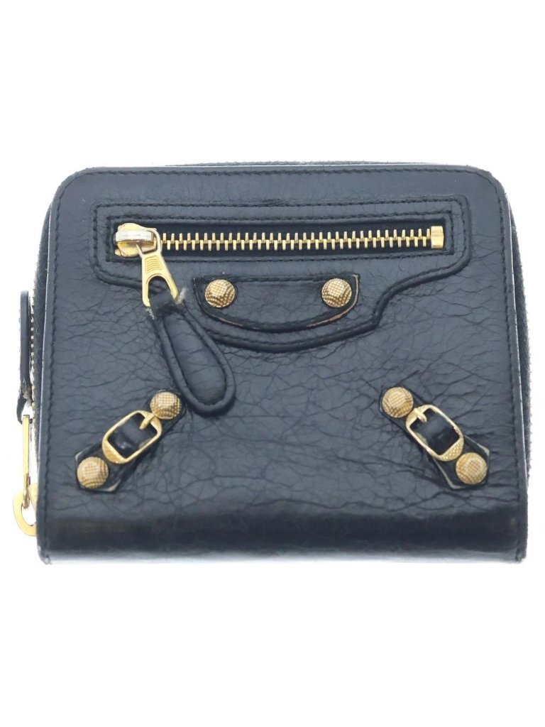 Balenciaga City Zip Around Compact Wallet Black Gold